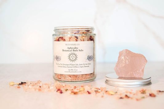 Aphrodite Botanical Bath Salts: Himalayan Pink Salt, Geranium, Ylang Ylang, Lavender Essential Oils