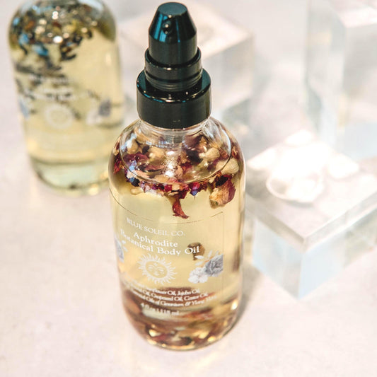 Aphrodite Botanical Body Oil: Geranium, Ylang Ylang, Lavender Essential Oils, Rose Petals